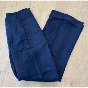 Lauren Ralph Lauren Pants Women Size 8 Petite Blue Linen Wide Leg Cuffed Capsule